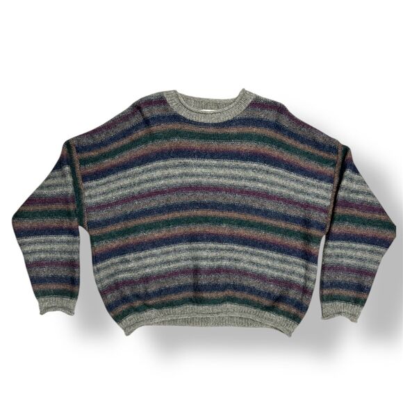 Woolrich Women’s XL Gray Striped Wool Blend Sweater Vintage 80s Crewneck USA - Picture 4 of 8